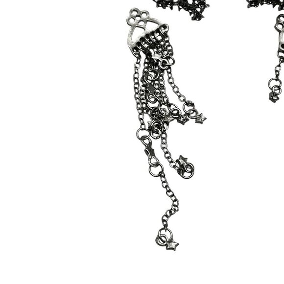 Cubic Zirconia Star Tassel Dangle‎ Drop Earrings Silver-Tone Long Chain Design - Picture 8 of 8